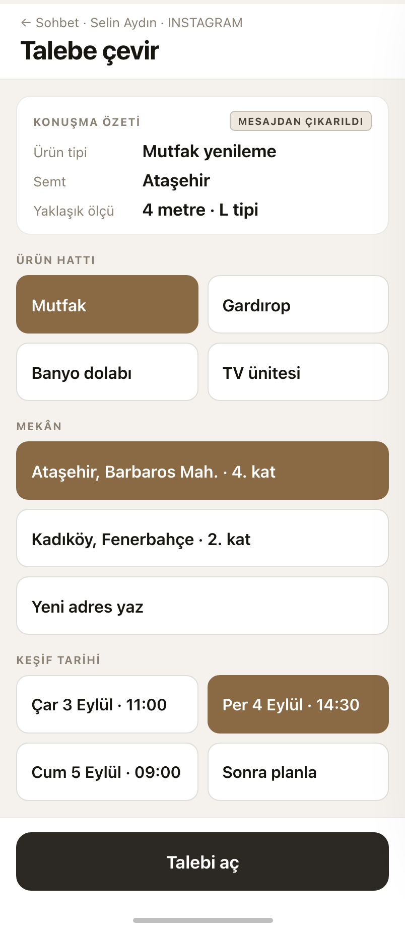 Talep tek dokunuşla işe döner